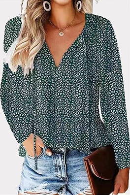 Elegant Print Patchwork Frenulum V Neck Tops