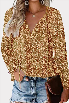 Elegant Print Patchwork Frenulum V Neck Tops