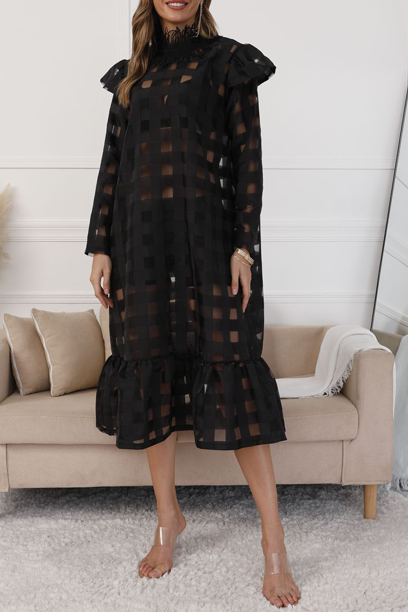 Sexy Plaid Flounce Half A Turtleneck Irregular Dress Dresses