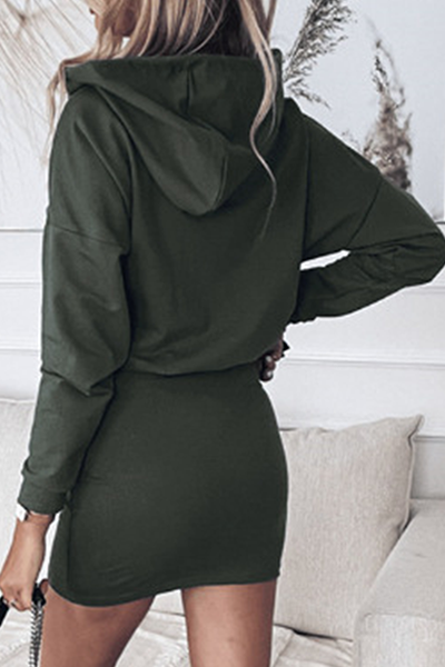 Casual Solid Patchwork Basic Hooded Collar Pencil Skirt Dresses