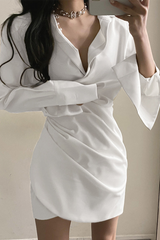 Fashion Elegant Solid Split Joint Fold Turndown Collar Pencil Skirt Dresses