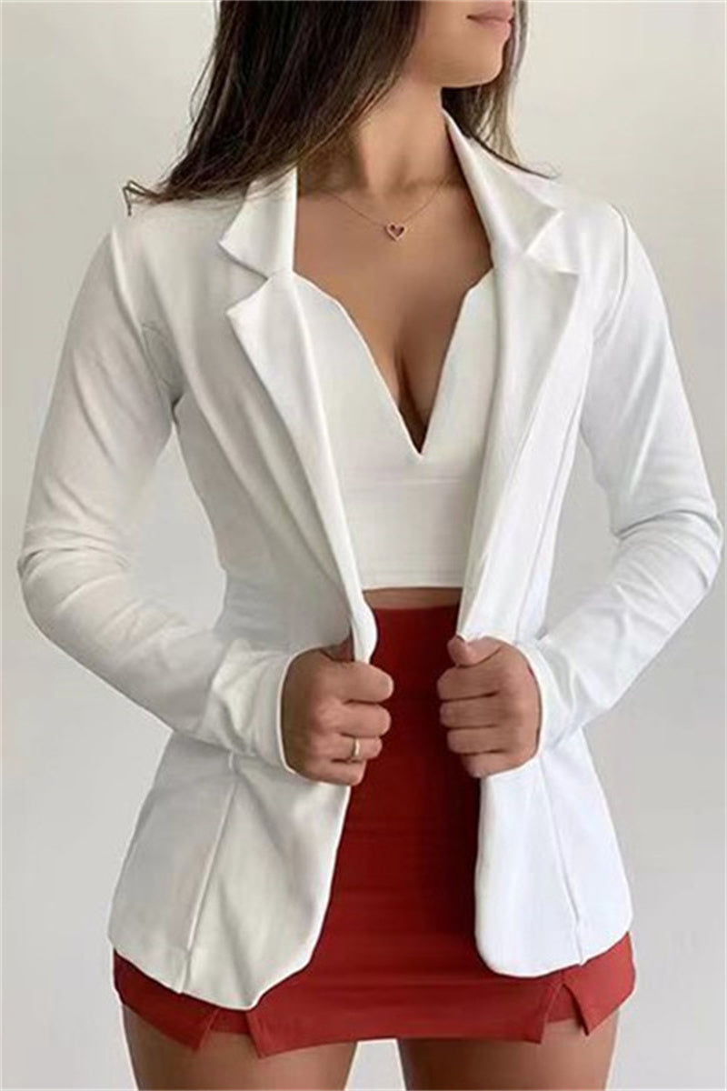 Fashion Casual Solid Cardigan Turndown Collar Outerwear