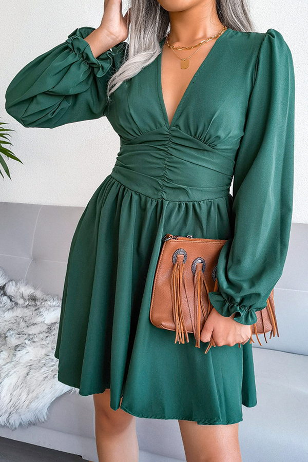 Fashion Elegant Solid Split Joint Fold Waist Skirt Dresses