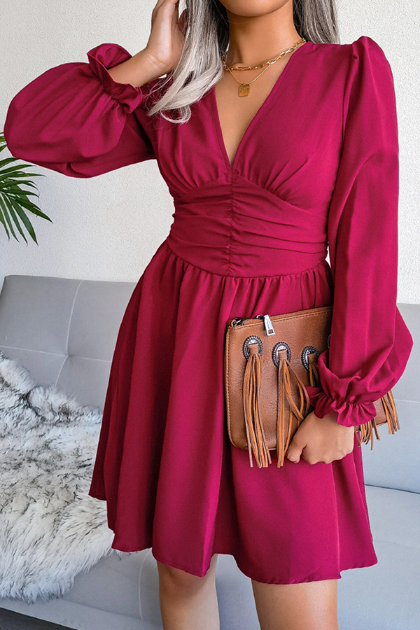 Fashion Elegant Solid Split Joint Fold Waist Skirt Dresses