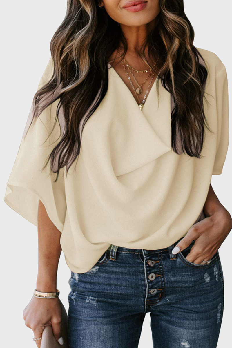 Casual Solid Patchwork V Neck Tops(7 Colors)