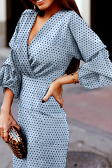 Fashion Elegant Polka Dot Fold V Neck Waist Skirt Dresses