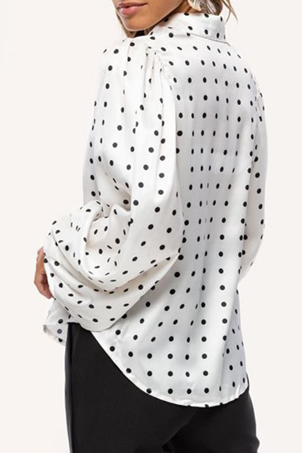 Fashion Elegant Polka Dot Split Joint Buckle Turndown Collar Tops