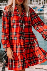 Casual Plaid Buckle Flounce Cake Skirt Dresses