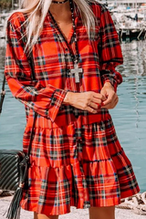 Casual Plaid Buckle Flounce Cake Skirt Dresses