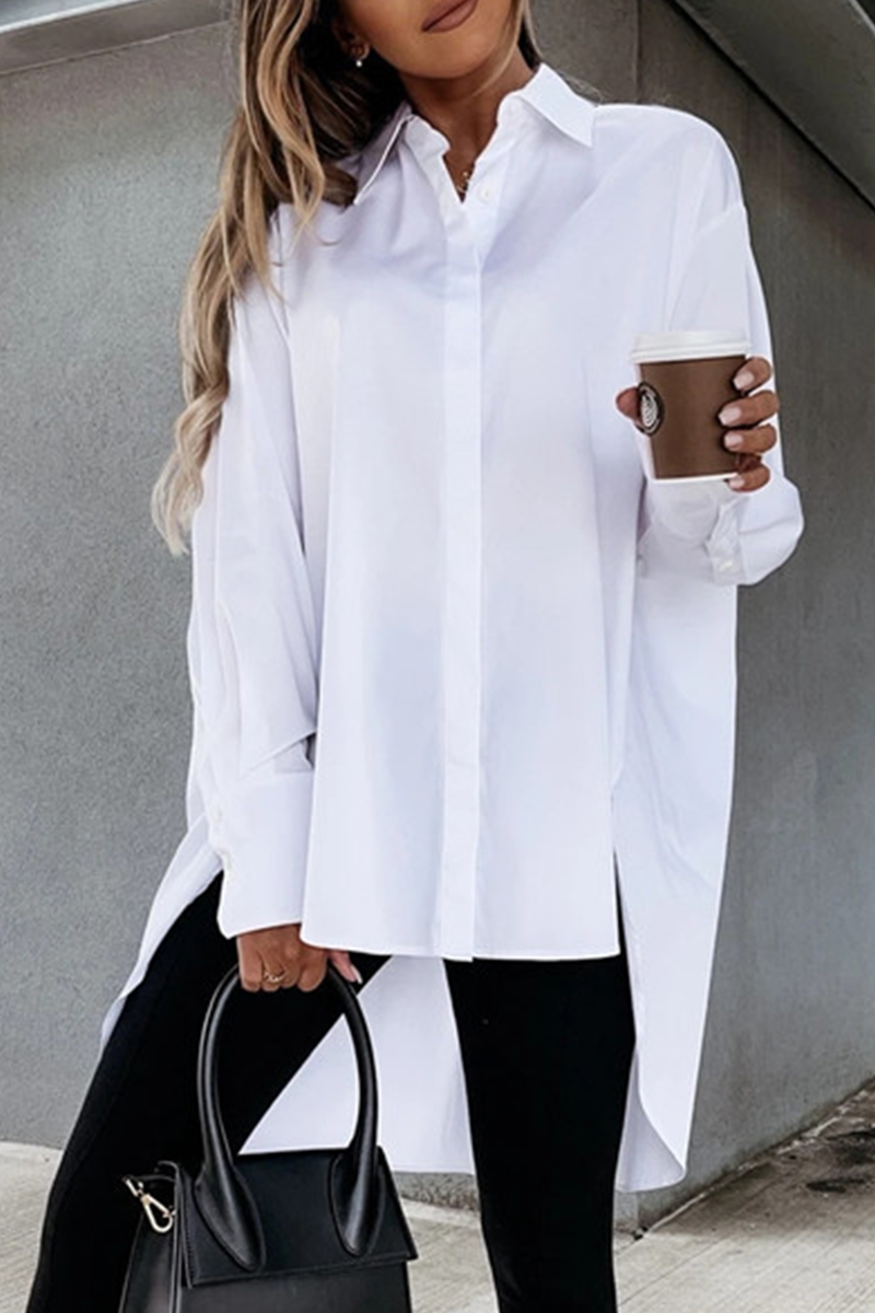 Casual Solid Buckle Asymmetrical Turndown Collar Blouses(4 Colors)