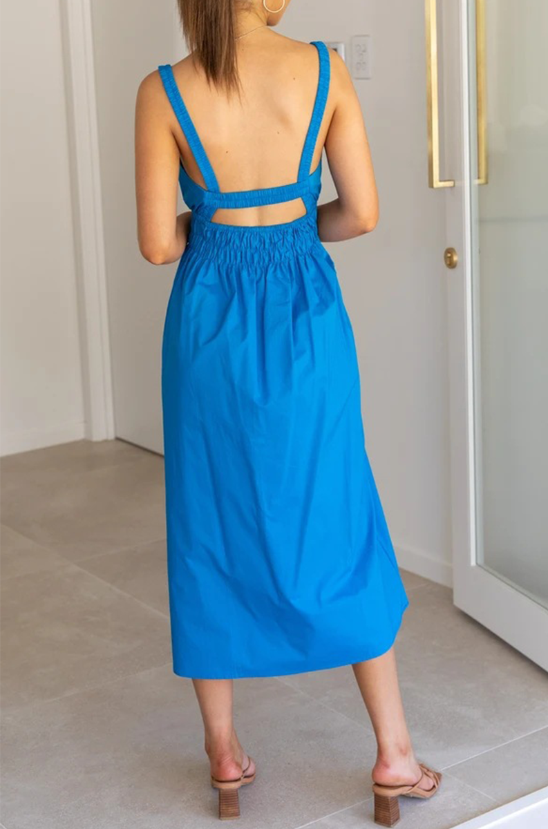 Casual Solid Split Joint Backless Square Collar Waist Skirt Dresses