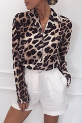 Fashion Leopard Buckle Turndown Collar Tops(4 Colors)