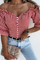 Casual Plaid Spaghetti Strap Blouses(3 Colors)