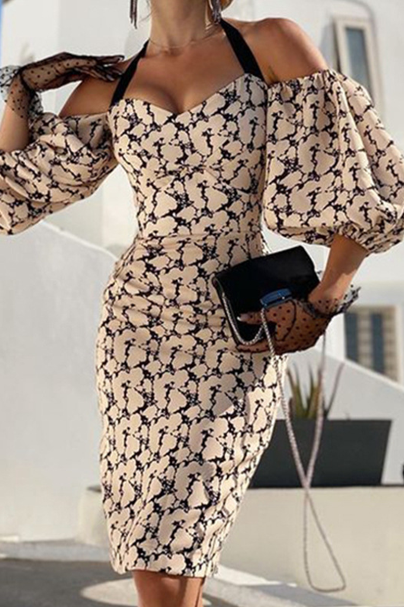 Sexy Print Split Joint Halter Pencil Skirt Dresses