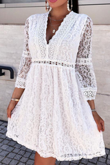 Casual Solid Lace V Neck Cake Skirt Dresses