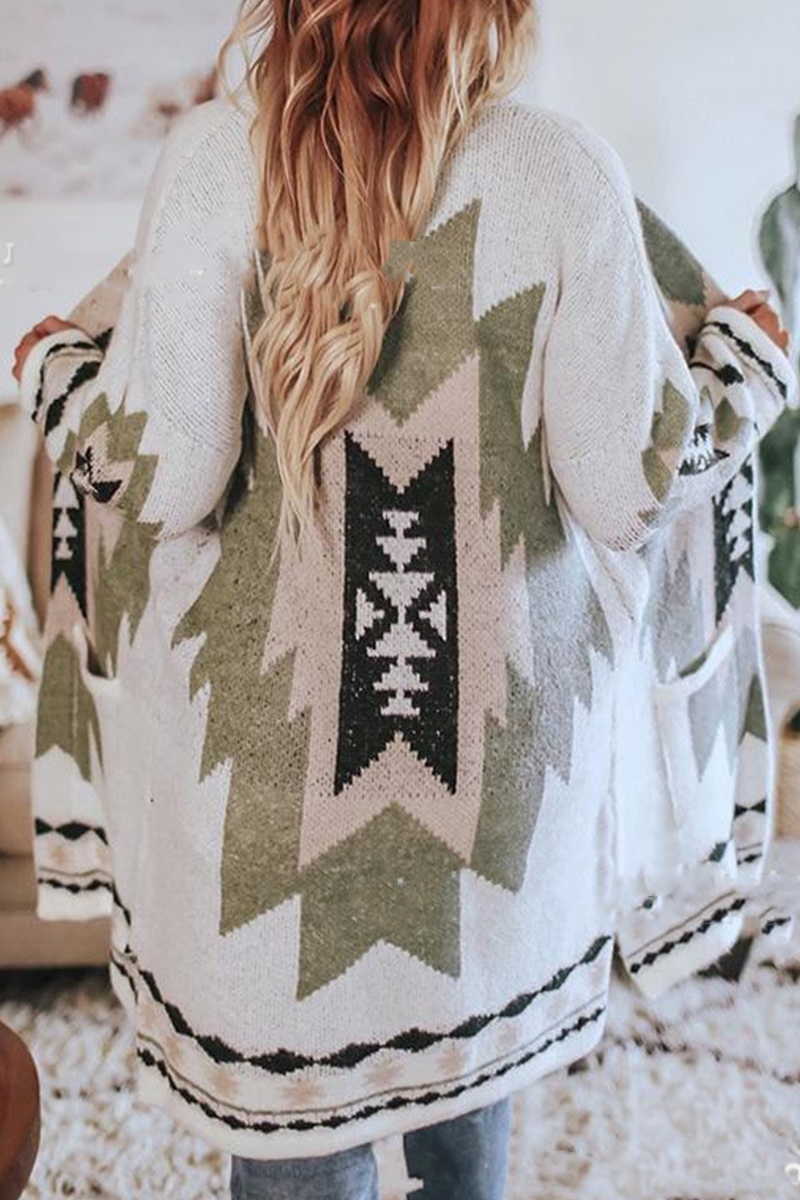 Casual Print Patchwork Cardigan Collar Outerwear