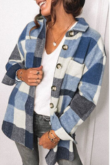 Casual Plaid Split Joint Turndown Collar Tops