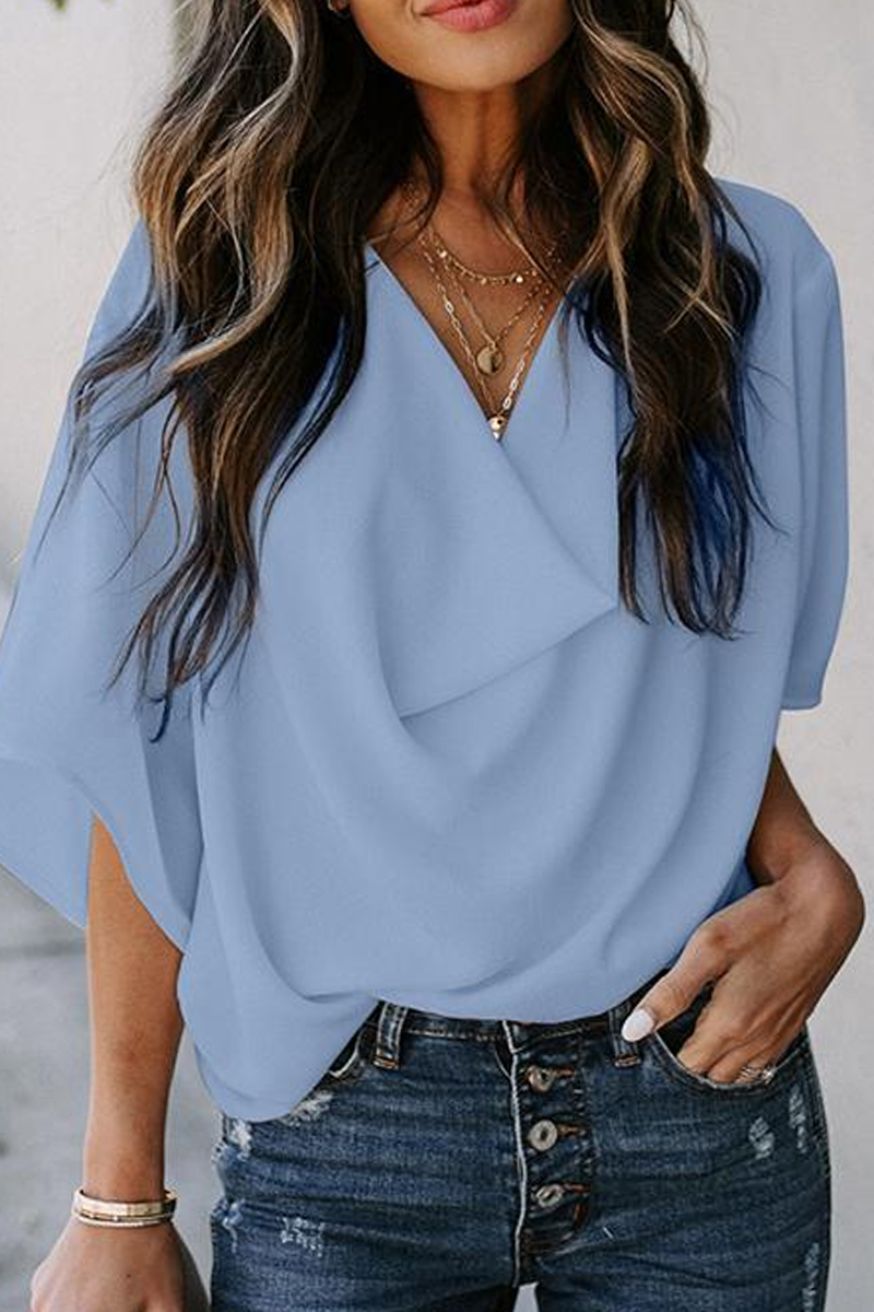 Casual Solid Patchwork V Neck Tops(7 Colors)