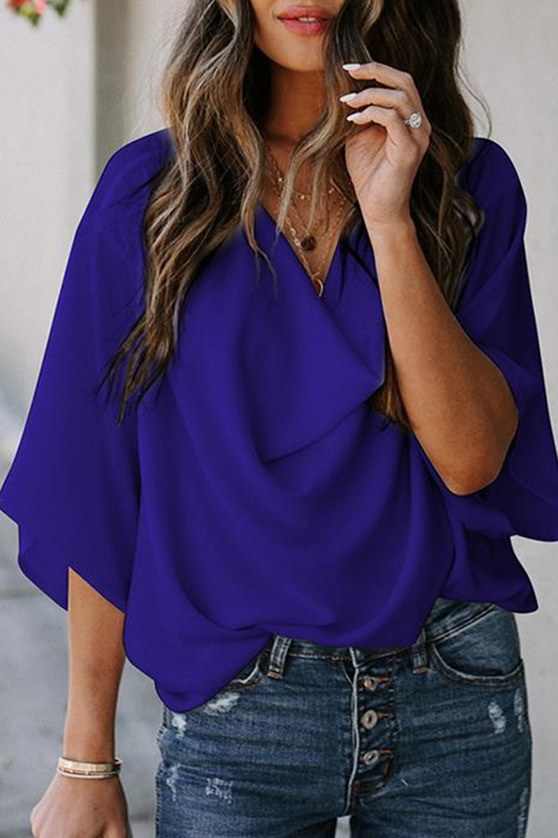 Casual Solid Patchwork V Neck Tops(7 Colors)