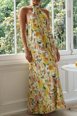 Vacation Print Split Joint Halter Straight Dresses