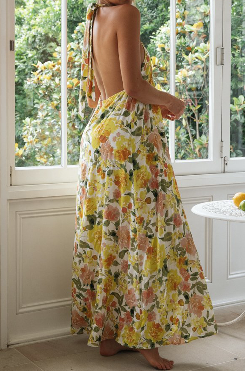 Vacation Print Split Joint Halter Straight Dresses