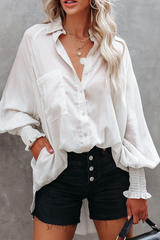 Casual Solid Split Joint Turndown Collar Tops