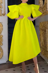 Casual Elegant Solid Patchwork Flounce Half A Turtleneck Evening Dress Dresses