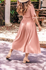 Casual Solid Split Joint V Neck Waist Skirt Dresses