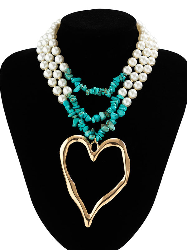 Beaded Contrast Color Heart Shape Dainty Necklace Necklaces Accessories