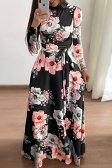 Fashion Print Half A Turtleneck Cake Skirt Dresses(3 Colors)