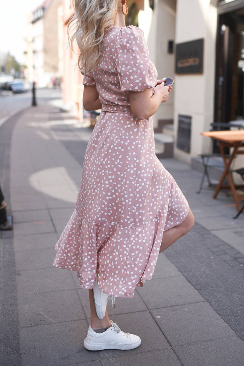 Casual Print Flounce V Neck Irregular Dress Dresses