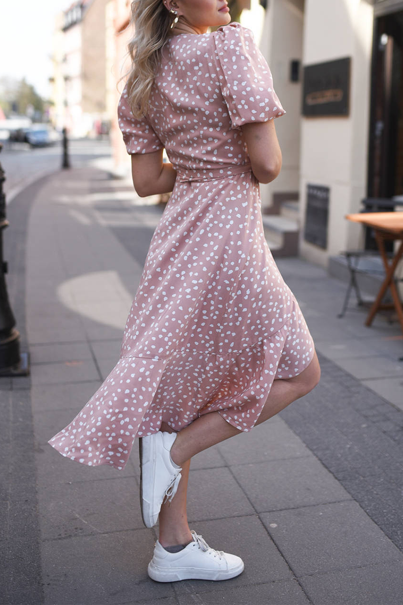 Casual Print Flounce V Neck Irregular Dress Dresses