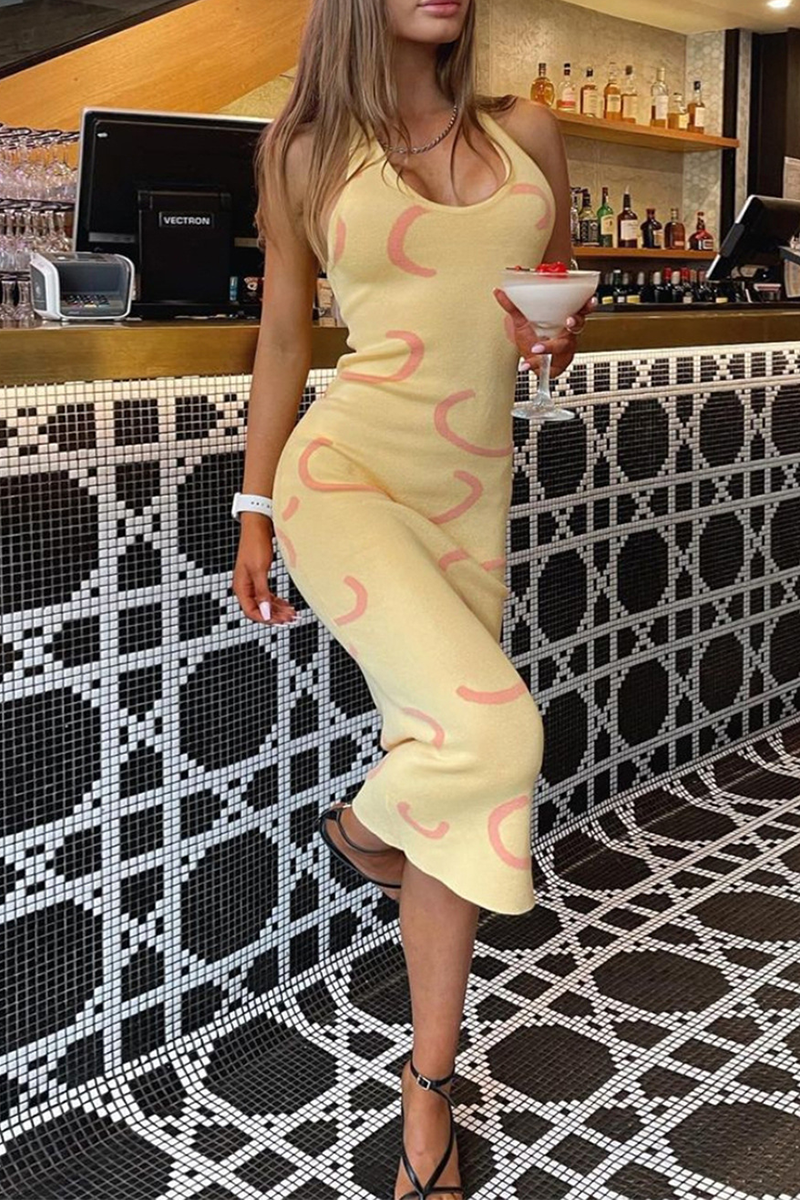 Casual Print Halter Pencil Skirt Dresses