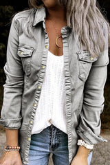 Fashion Sexy Adult Solid Cardigan Turndown Collar Long Sleeve Regular Denim(3 Colors)