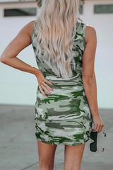 Fashion Camouflage Print O Neck Pencil Skirt Dresses