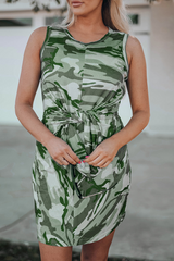 Fashion Camouflage Print O Neck Pencil Skirt Dresses