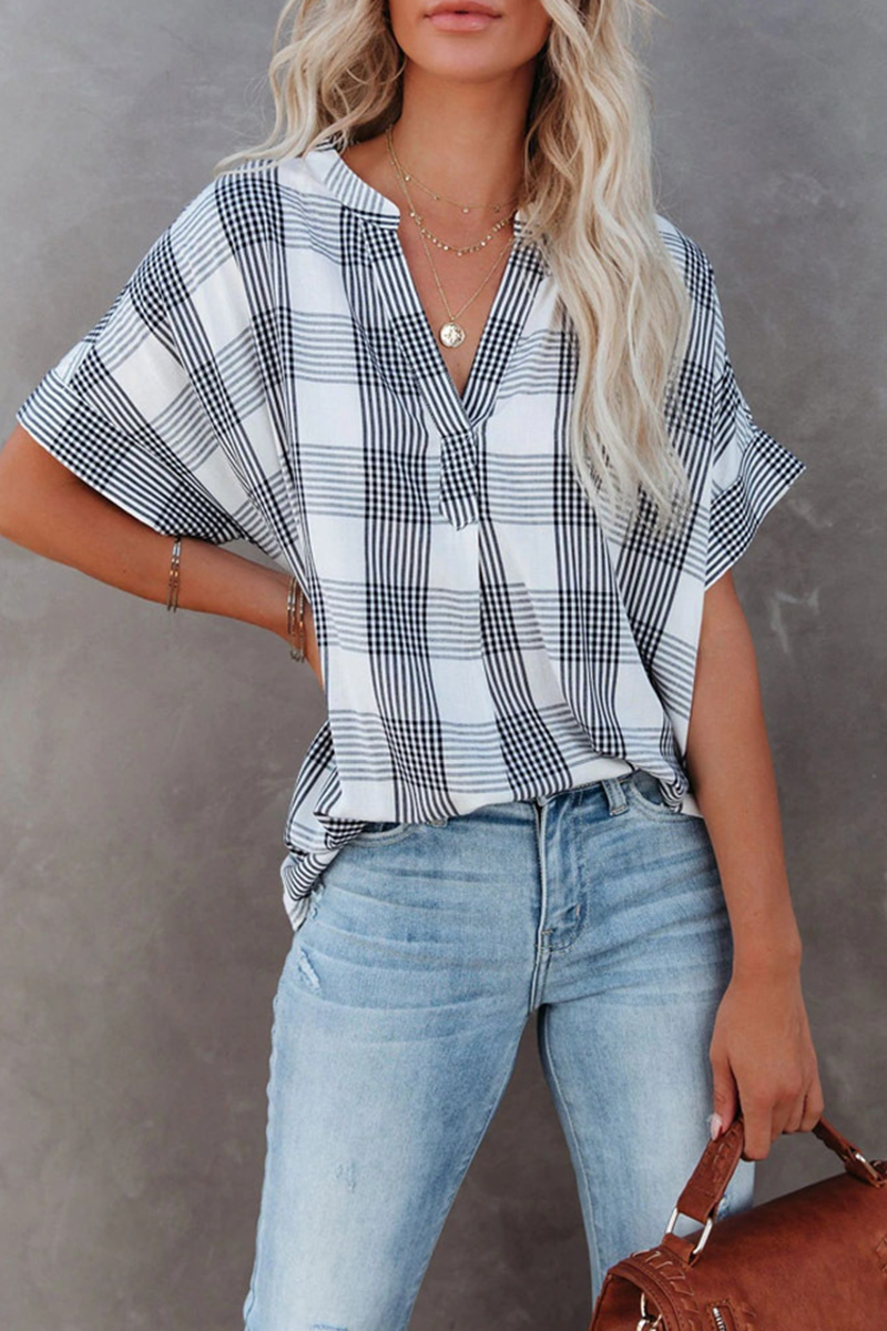 Fashion Solid Patchwork Turndown Collar Tops