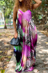 Fashion Sexy Print Backless Spaghetti Strap Long Dress