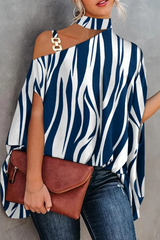 Fashion Print Patchwork One Shoulder Blouses(5 Colors)