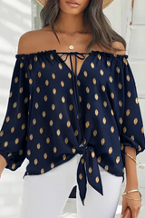 Fashion Print Patchwork Off the Shoulder Tops(7 Colors)