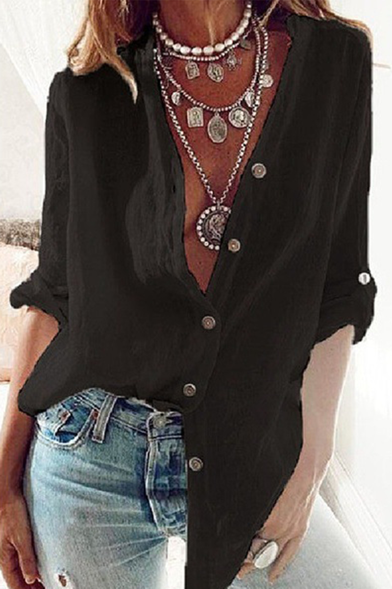 Fashion Solid Patchwork V Neck Blouses(4 Colors)