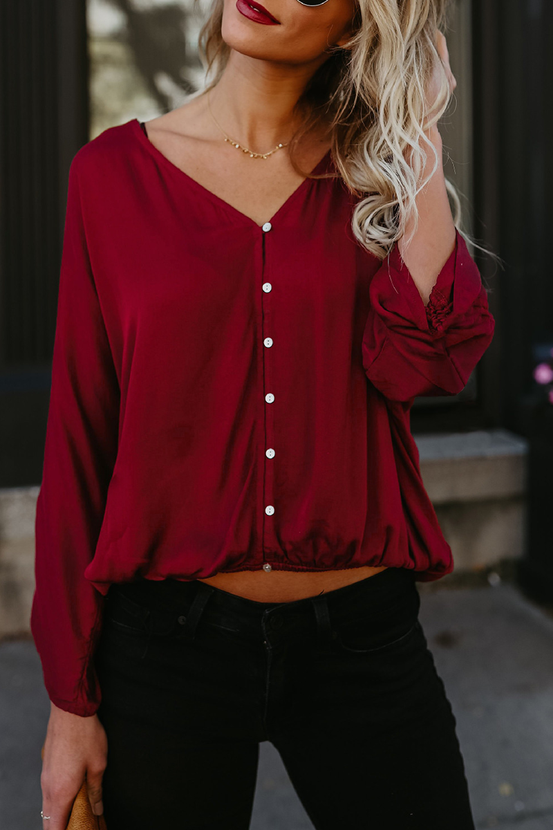 Casual Solid Patchwork V Neck Tops