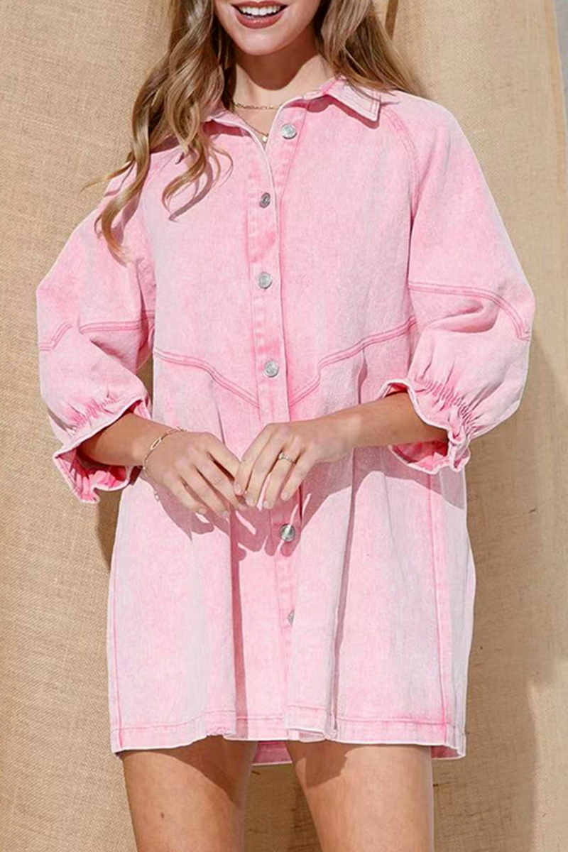 Casual Solid Patchwork Turndown Collar Shirt Dress Dresses