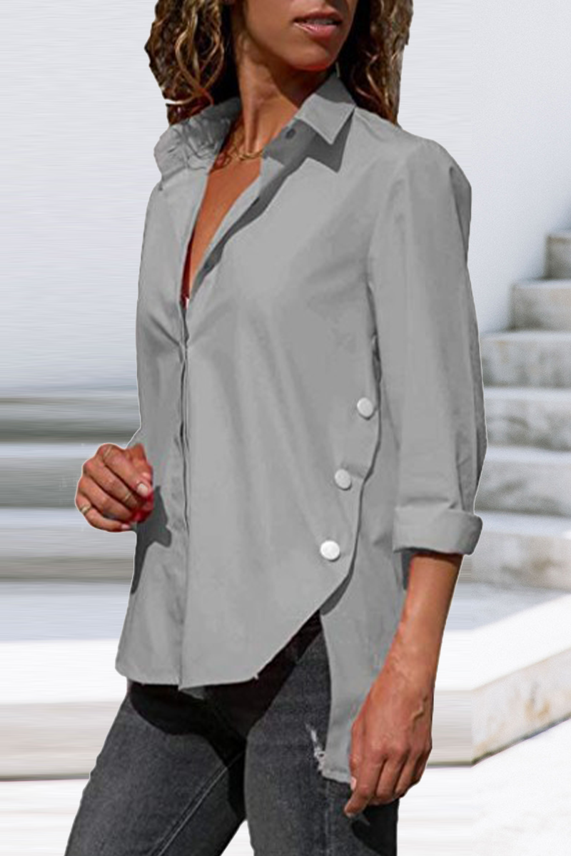 Casual Solid Patchwork Turndown Collar Tops