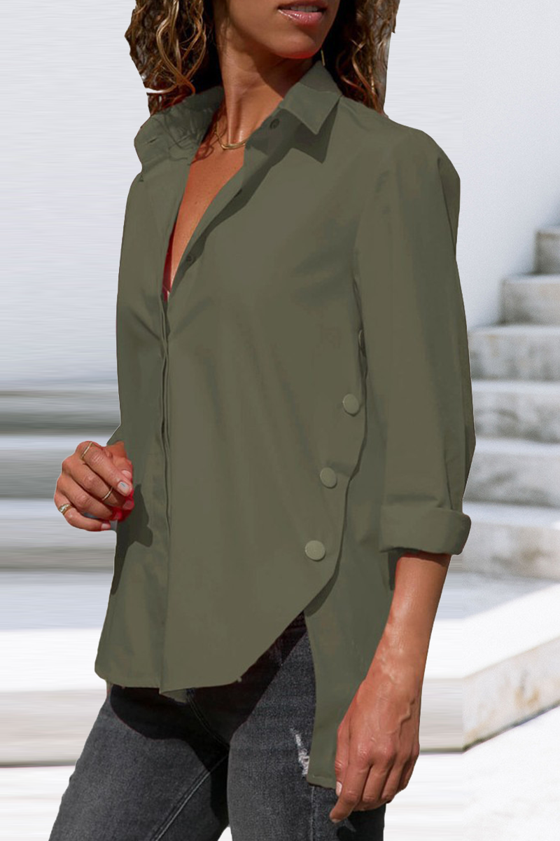 Casual Solid Patchwork Turndown Collar Tops