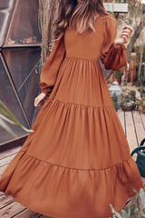 Casual Solid Flounce U Neck Cake Skirt Dresses(3 Colors)