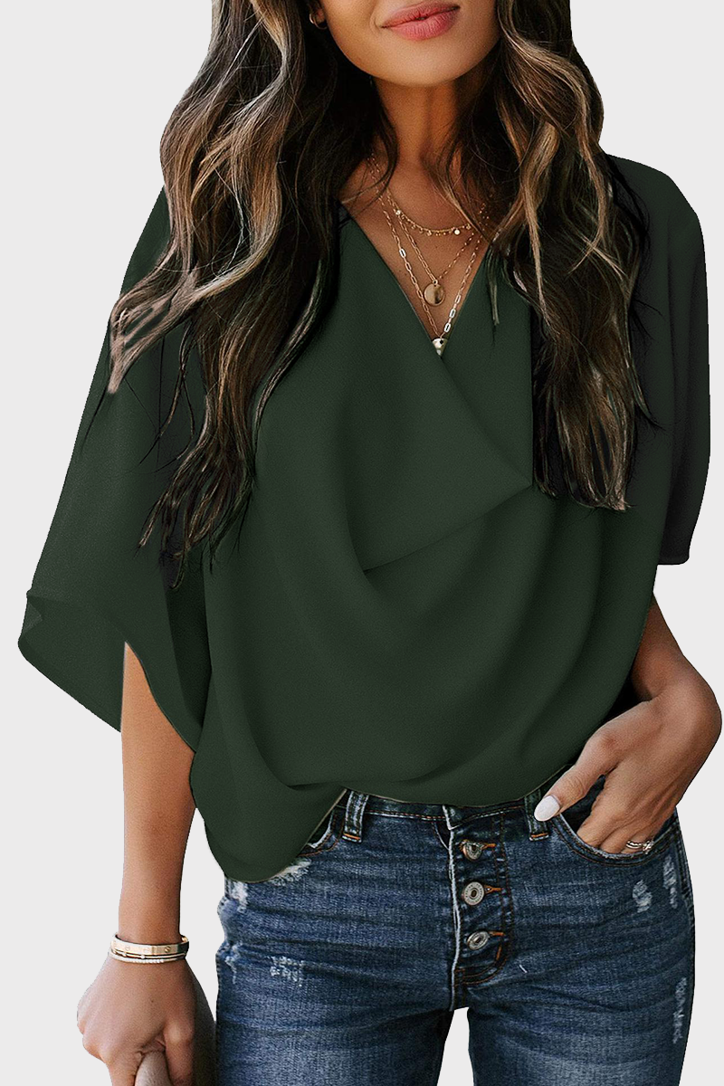 Casual Solid Patchwork V Neck Tops(7 Colors)