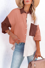 Casual Solid Patchwork Turndown Collar Blouses (4 Colors)