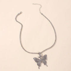 Butterfly Double-layer Rhinestone Pendant Necklace