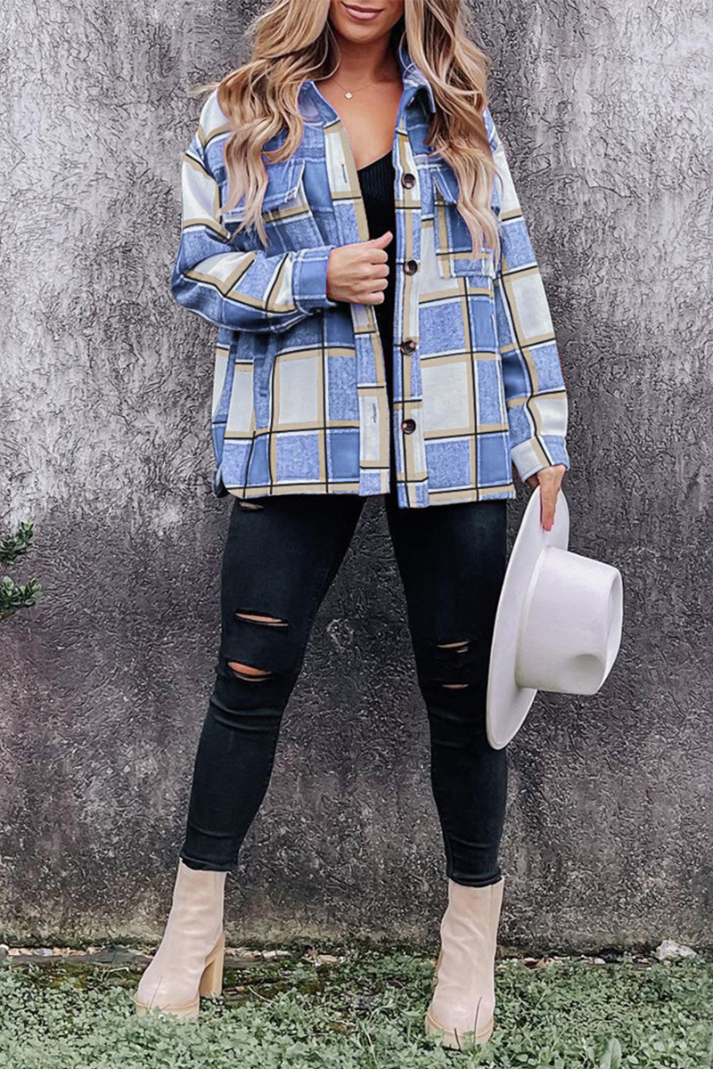 Casual Plaid Patchwork Turndown Collar Blouses(5 Colors)